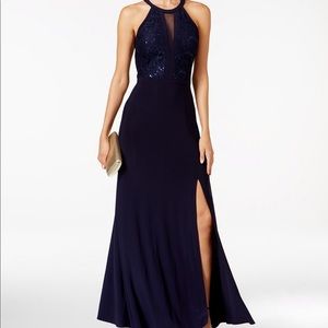 LACE HALTER GOWN - Navy Blue